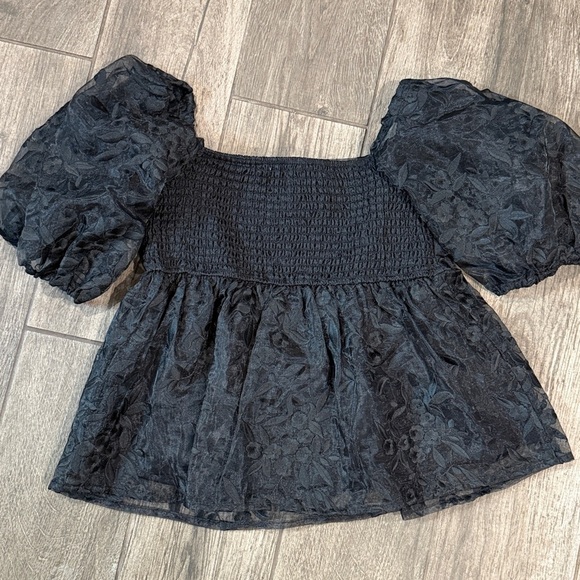 NWT Francesca's Collections Black Organza  Floral Lace Babydoll Blouse - Picture 5 of 5